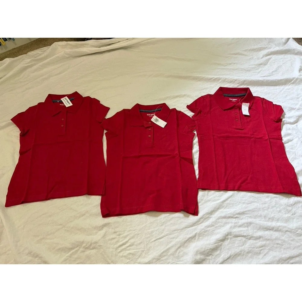 Old Navy School Uniform Shirts Red Girls Size S 6-7 Navy 3pack NWT